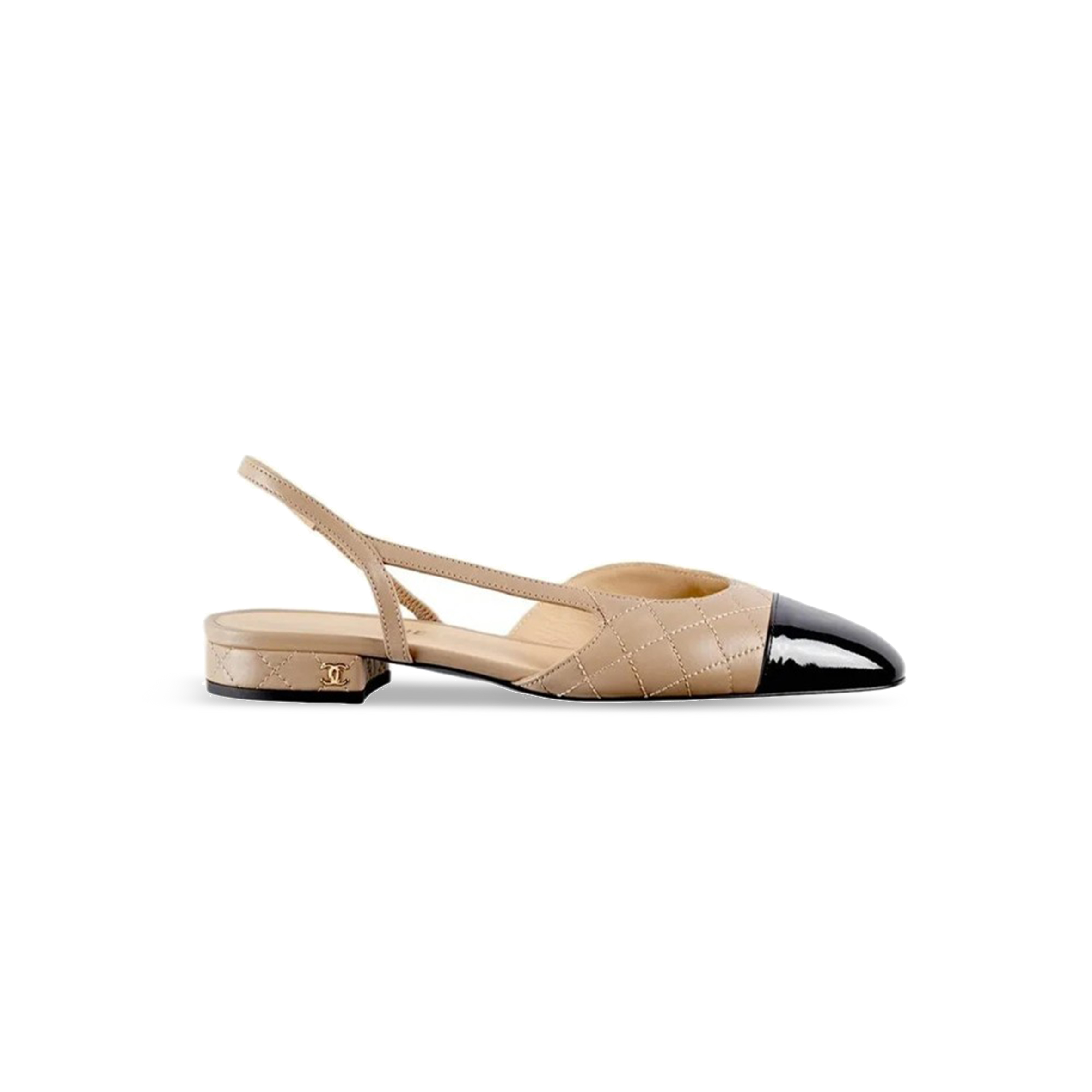CHANEL SLINGBACKS LAMBSKIN & PATENT CALFSKIN BEIGE & BLACK G39221 Y55956 K4671